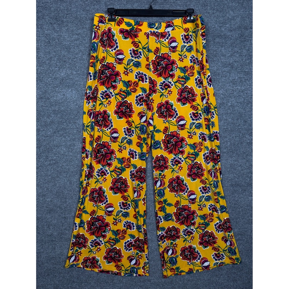 Cato Plus Size 18/20W Wide Leg Pants Palazzo Yellow Floral Pull On Maximalist